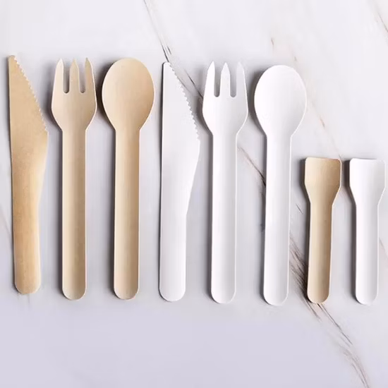 Nova chegada de qualidade alimentar biodegradável papel garfo facas colher talheres descartáveis ​​bagaço para viagem acampamento piquenique